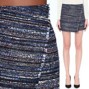 Diane Von Furstenberg DVF Austyn Black Indigo Camellia Tweed Faux Wrap Skirt, 6